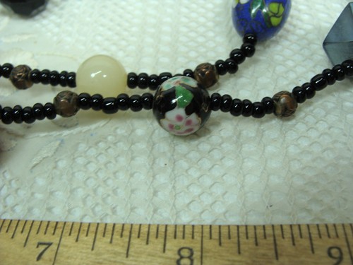 Collar de cuentas de cuarzo volcánico de jade de piedra semipreciosa Cloisonne cinnabar de colección - Imagen 8 de 20