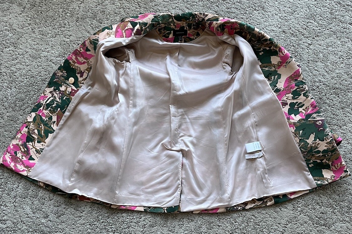 英国【Karen Millen】花柄クリスタル装飾 ブレザージャケット Karen Millen Floral Jacquard Tailored Db Jacket Blazer Size