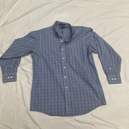 Chaps Ralph Lauren Mens Shirt MEDIUM Long Sleeve Collared Button Gray Blue Plaid - Picture 6 of 14