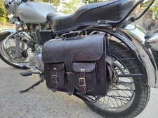 2 pcs Black Universal Real Leather Motorcycle Saddle Bag Side Bag Luggage Bags