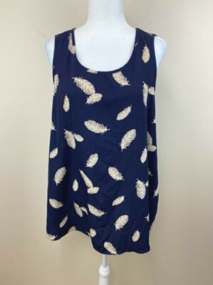 Peach Love CA M Navy Cream Feather Cape Back Blouse Sleeveless Top