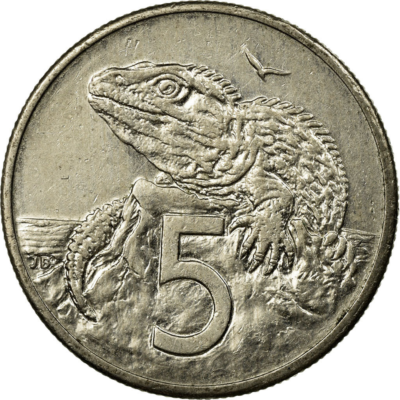 New Zealand 5 Cents Coin | Queen Elizabeth II | Tuatara Lizard