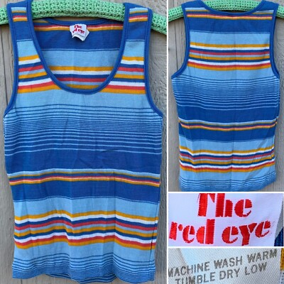 #ad vintage striped tank top The Red Eye 70s 1970s Size L can fit smaller $70.77