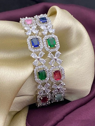 Bracelet Ethnique Indien Plaqué Argent – Style Bollywood, Mariage, Avec Pierres CZ