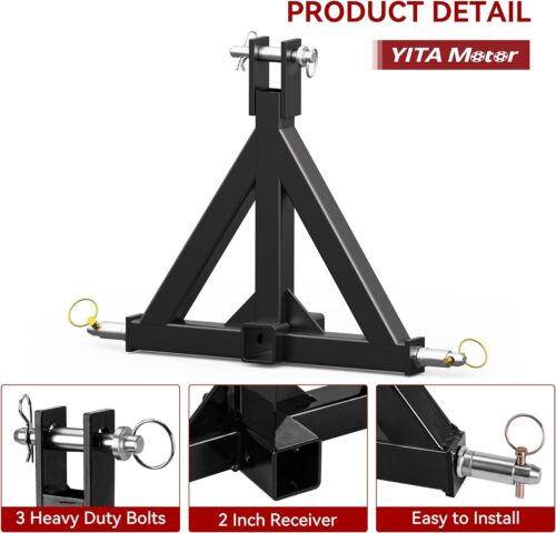 3-Point 2-Inch Trailer Receiver Hitch Tow Drawbar for Category 1 Cat 1 Tractor - Picture 2 of 5