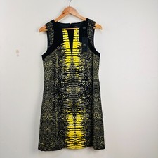 David Lawrence Snakeskin Print Yellow Black Linen Blend A-Line Dress 12 Animal
