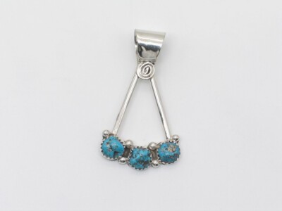 Navajo Handmade Sterling Silver & 3 Turquoise Stone Pendant