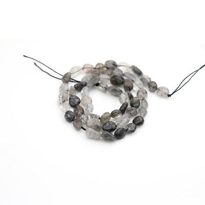 Small tourmalated quartz nugget beads 15'' strand black cloudy clear avg 8mm