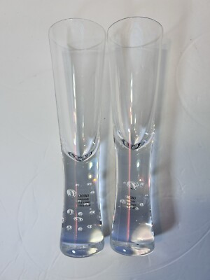 Crate & Barrel Set Verve Champagne Clear Glass Bubble Stem Krosno Poland Made