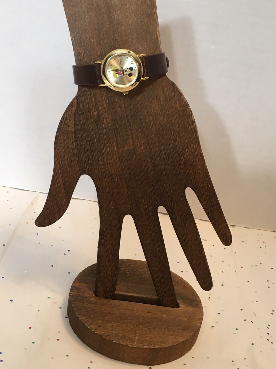 Disney Mickey Mouse Watch Gold-Tone Case With Brown Strap  display picture 3