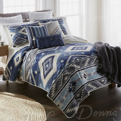 Donna Sharp Desert Hill Queen 3-Piece Set Southwest Rustic Cozy Cabin Blue Ivory