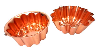 2 Items Tin Copper Mold 1 Flower Fluted 1 Scalloped Round Molds