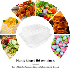 Clear Hinged Square Plastic Food Containers with Lids Disposable Airtight 100Pcs