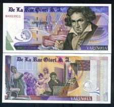 De La Rue GIORI, Test, Advertising note, Specimen Varinota, Type 1, Beethoven F