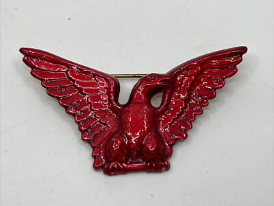 Vintage Estate Red Enamel Side Facing Spread Eagle Pin 2 1/8 