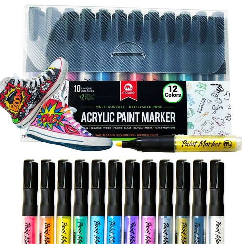 12 Colors Acrylic Markers for Shoes Glass Paint Wood Paint Acrylic