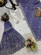 Latest Designer Chinnon Silk Top Sharara And Purple Dupatta For Function  Party