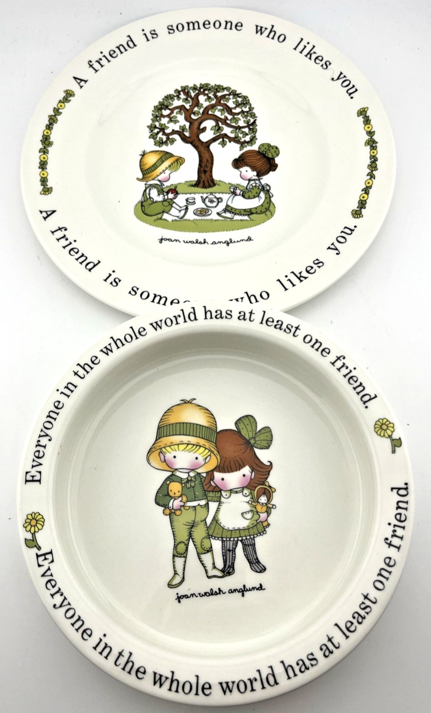 Vintage Joan Walsh Anglund Plate And Bowl Set Friends 1970's