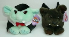 Puffkins Lot of 2 Halloween Plush Stuffed Animals Count Dracula Ding Bat Vampire