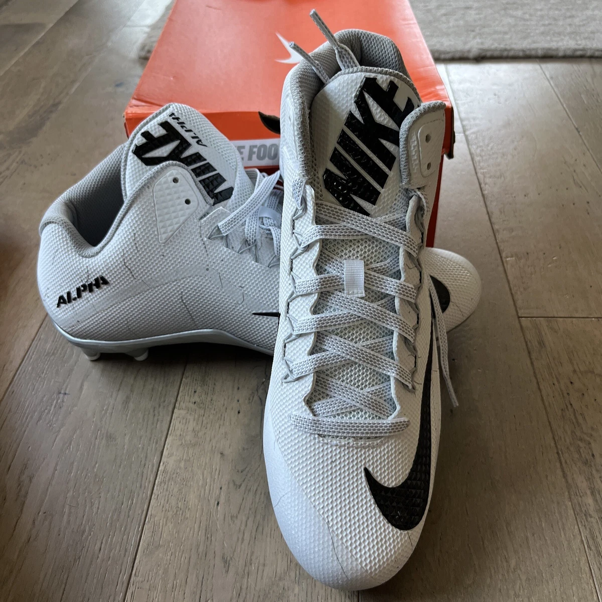 New Nike Alpha Pro 2 3 4 Mid TD Football Or lacrosse Cleats White Mens Size 13.5