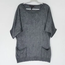 BCBG MaxAzria Sweater Womens Large Gray Wool Cashmere Blend Short Sleeve Tunic