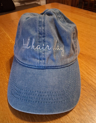 Blue Denim Cotton Baseball Cap ''Bad Hair Day'' Embroidered Adjustable Women