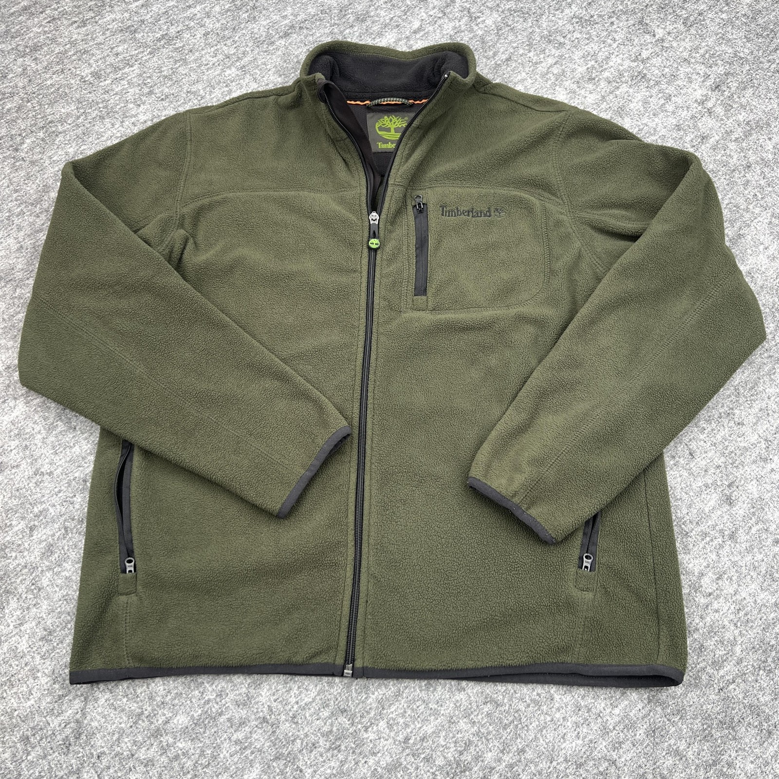 Timberland Fleece Jacket Mens Medium Green Full Zip Mock Neck Outdoor Hiking