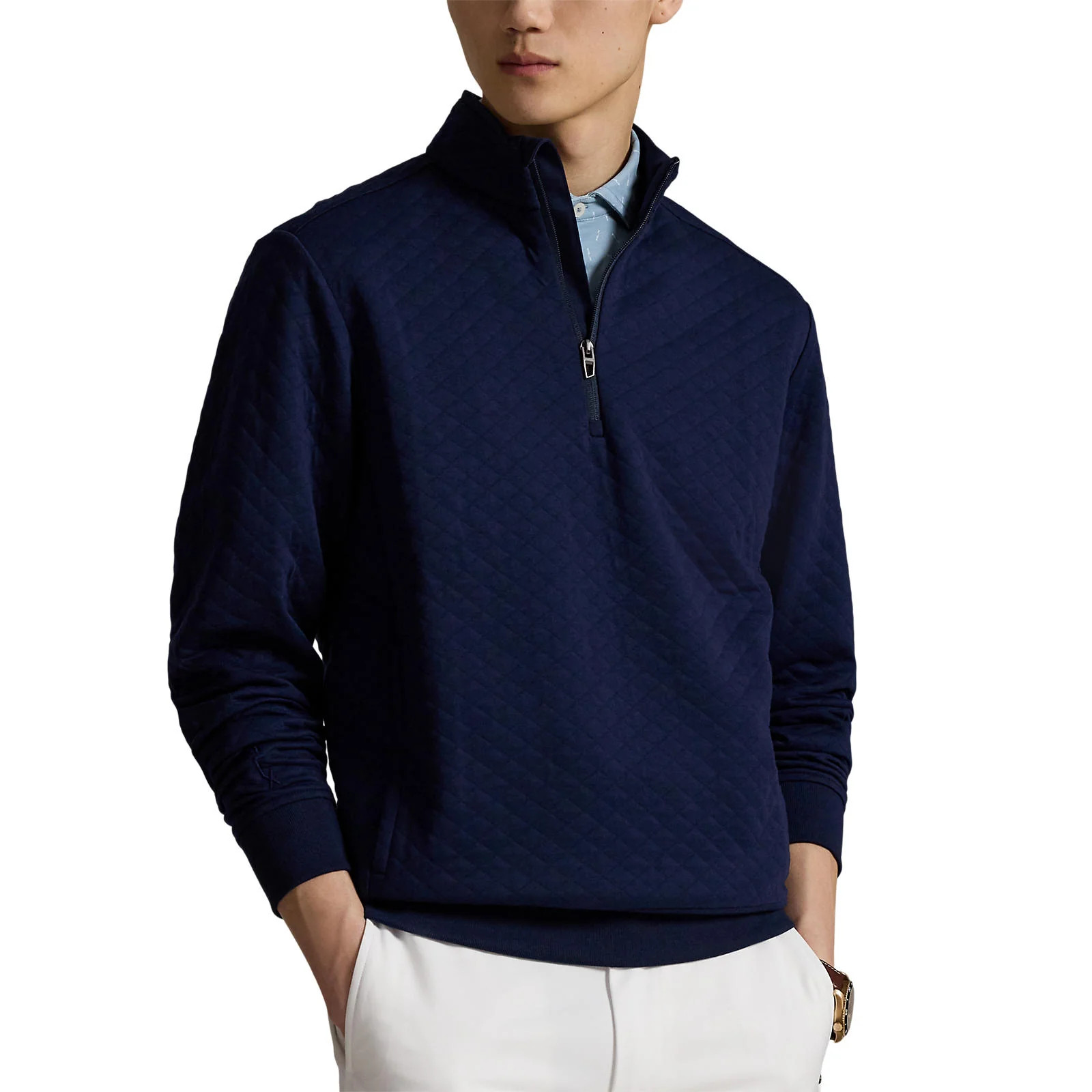RLX Ralph Lauren Mens Quilted Double Knit Golf Sweatshirt in Navy Sz Large 25090₽