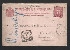 Netherlands Indies 1896 7.5c Postcard commercially Used Batavia to England