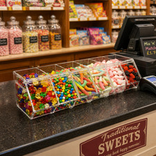 New 6 Section PICK N MIX SWEET ACRYLIC DISPENSER DISPLAY STACKING BIN HOLDER