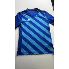 Adidas Aeroready Soccer Jersey Blue Diagonal Stripe V-Neck Training Shirt Kids L
