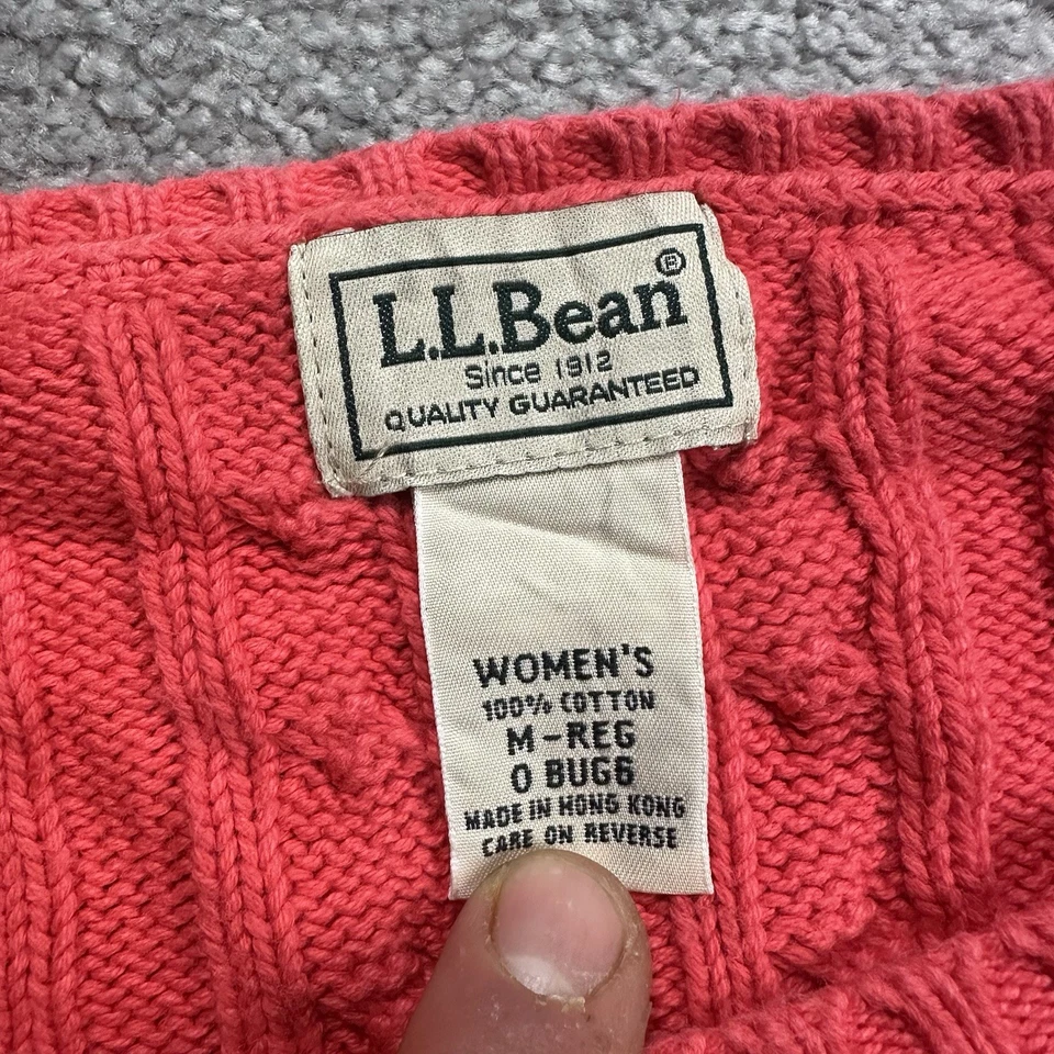 LL BEAN Damen Pullover Sweater M Retro Strickpullover Zopf Jumper 31802 Rot - Bild 3 von 4