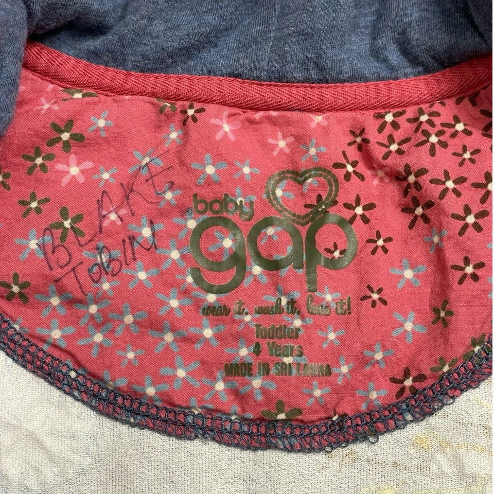 Baby Gap Size 4T Toddler Embroidered Hoodie Sweatshirt Woodsy Treehouse Owl Blue - Image 3 of 4