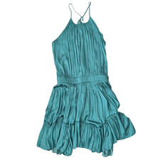 Halston Heritage Blouson Dress Womens XL Green Ruched Flounce Sleeveless Preppy