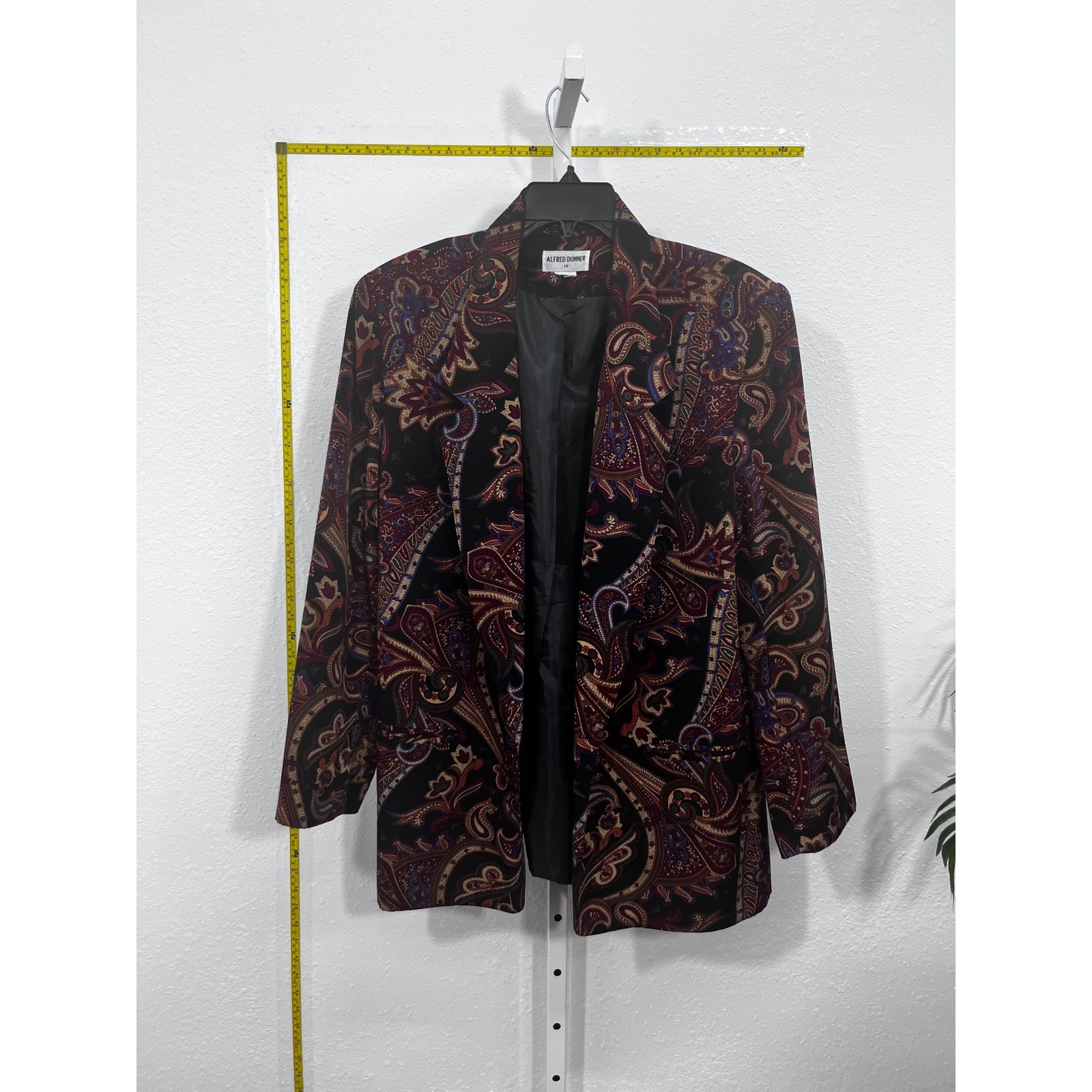 Alfred Dunner Womens Size 14 Paisley Print Blazer Black Multi Color Open Front