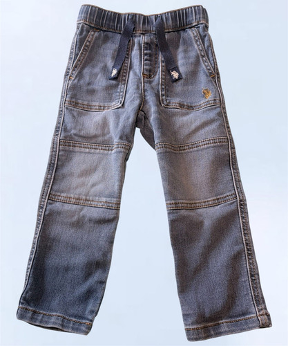 US Polo Assn. Boys 3T Blue Denim Pants Elastic Waist Pockets