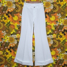 VTG 70s Levi  s White Bell Bottom Pants Big Flare Cuffed Disco USA, sz 24x28.5