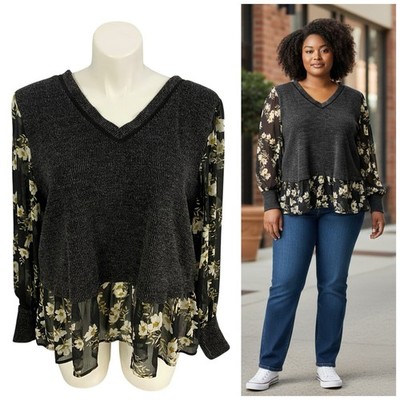 Maurices Top Womens 2X Shirt Black Floral Work Office Business Casual Corpcore