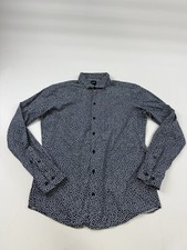 Hugo Boss Shirt Mens Medium Blue Floral Print Sharp Fit Long Sleeve Button Front
