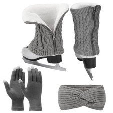 Figure Skating Leg Warmers Gloves Headband Set Fleece Zipper Skating Leg Warm...