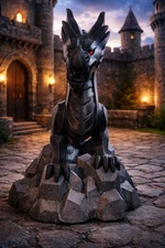 Gothic Dragon Statue 3D Printed Fantasy Castle Guardian Red Eyes
