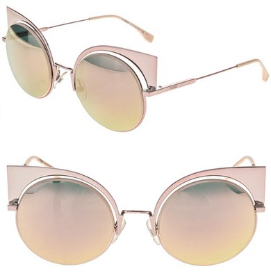 FENDI FF0177S EYESHINE 0177 Metal Rose Pink Mirrored Sunglasses Women Authentic