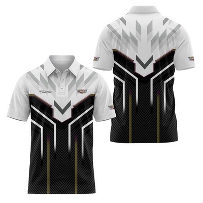 New Cadilllac Logo Men's White Black 3D Ra.cing Polo Shirt  All Size S-5XL