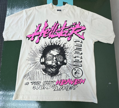 Hellstar Records Heaven Sounds Like Shirt, Size Small Beige/White Pink