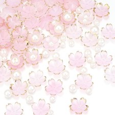 190Pcs Cherry Blossom Acrylic Flower Pearl Beads, Light Pink Gradient