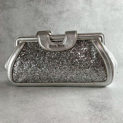 バッグ Miu Miu Sequin CrystalClutchBag Y2K Glam MIU MIU Clutch Bag Sequin Crystal Silver Y2K Glam Evening Party
