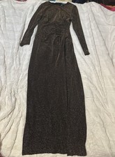 Lauren Ralph Lauren Black Metallic Knit Long Sleeve Maxi Dress Size 10