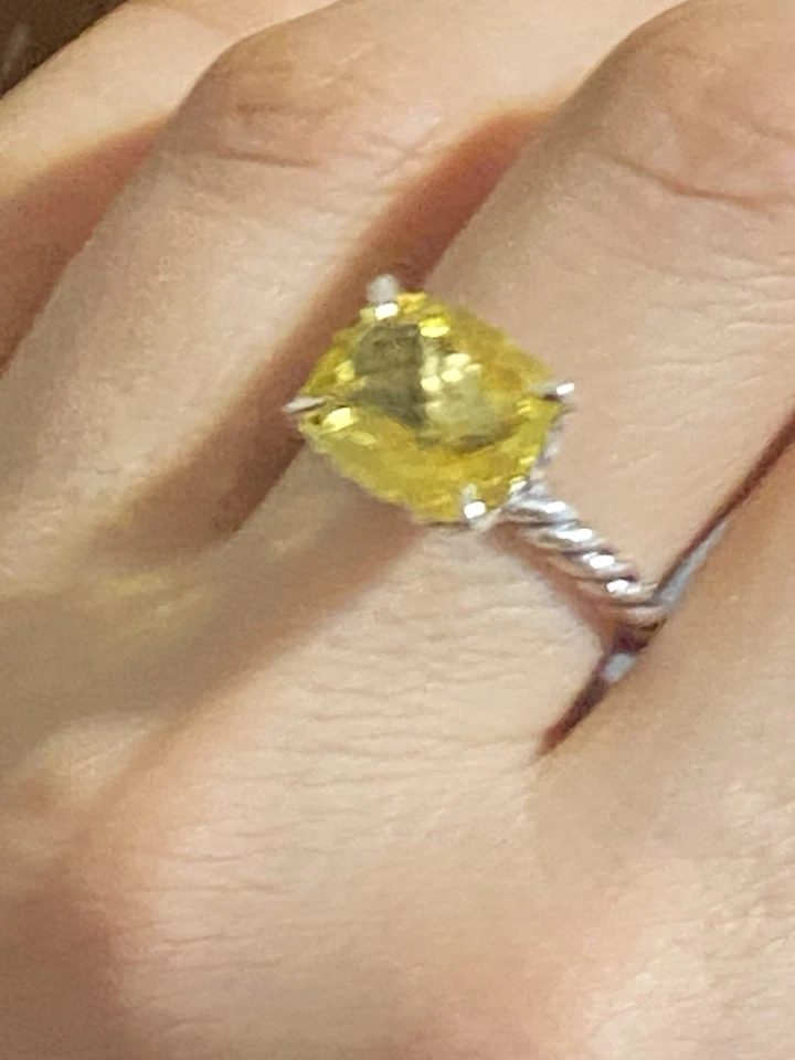 Anillo David Yurman 12x10mm Cojín Cuarzo Amarillo Plata de Ley 925 Talla 8 Foto 3 de 4