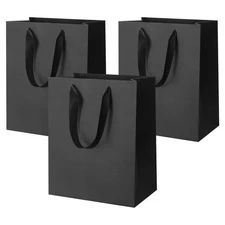 3 Pcs Black Gift Bags with Handles Medium Thank You Gift Bag DIY Black Paper
