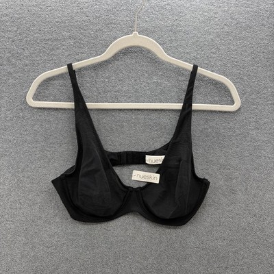 Nueskin Bra Womens 34C Black Mesh Sheer Underwire Unlined Balconette Unpadded